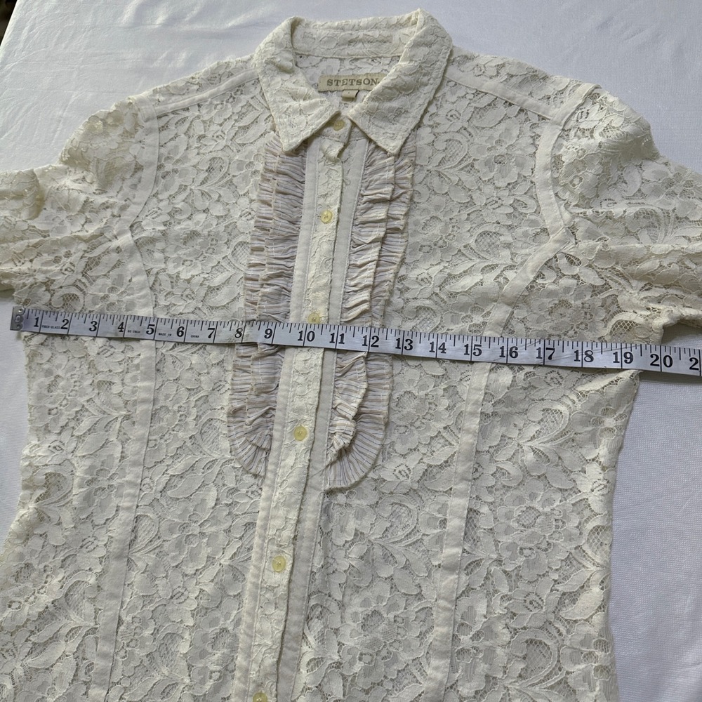Stetson Lace Western Shirt Womens L Cream Ruffle Coastal Cowgirl Victorian Boho - Picture 6 of 12